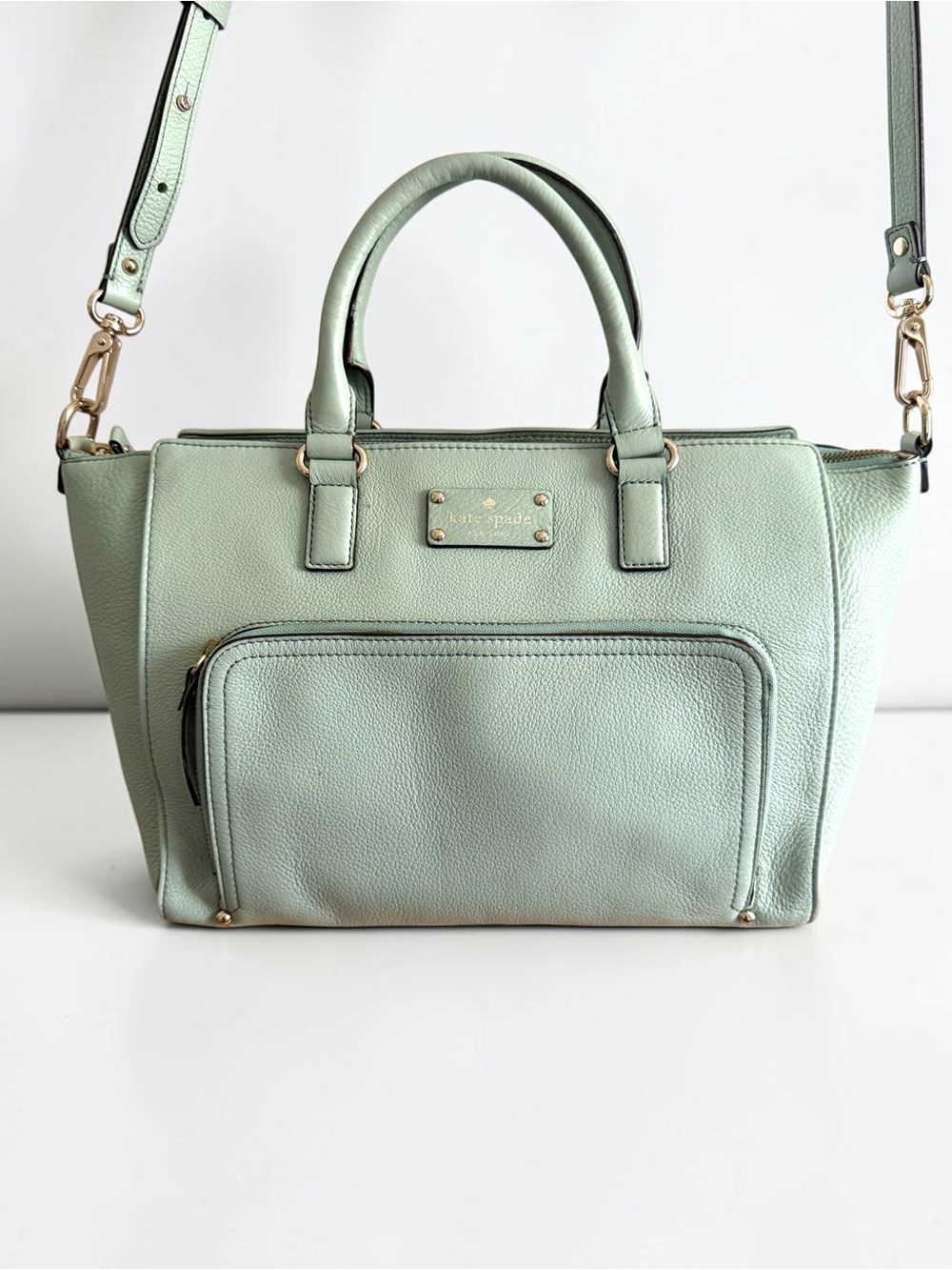 Kate Spade New York Mint Green/Blue Pebbled Leather Satchel Crossbody Purse